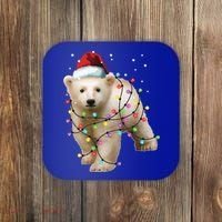 Santa Polar Bear Christmas Bear Lover Funny Gift Coaster thumb 0