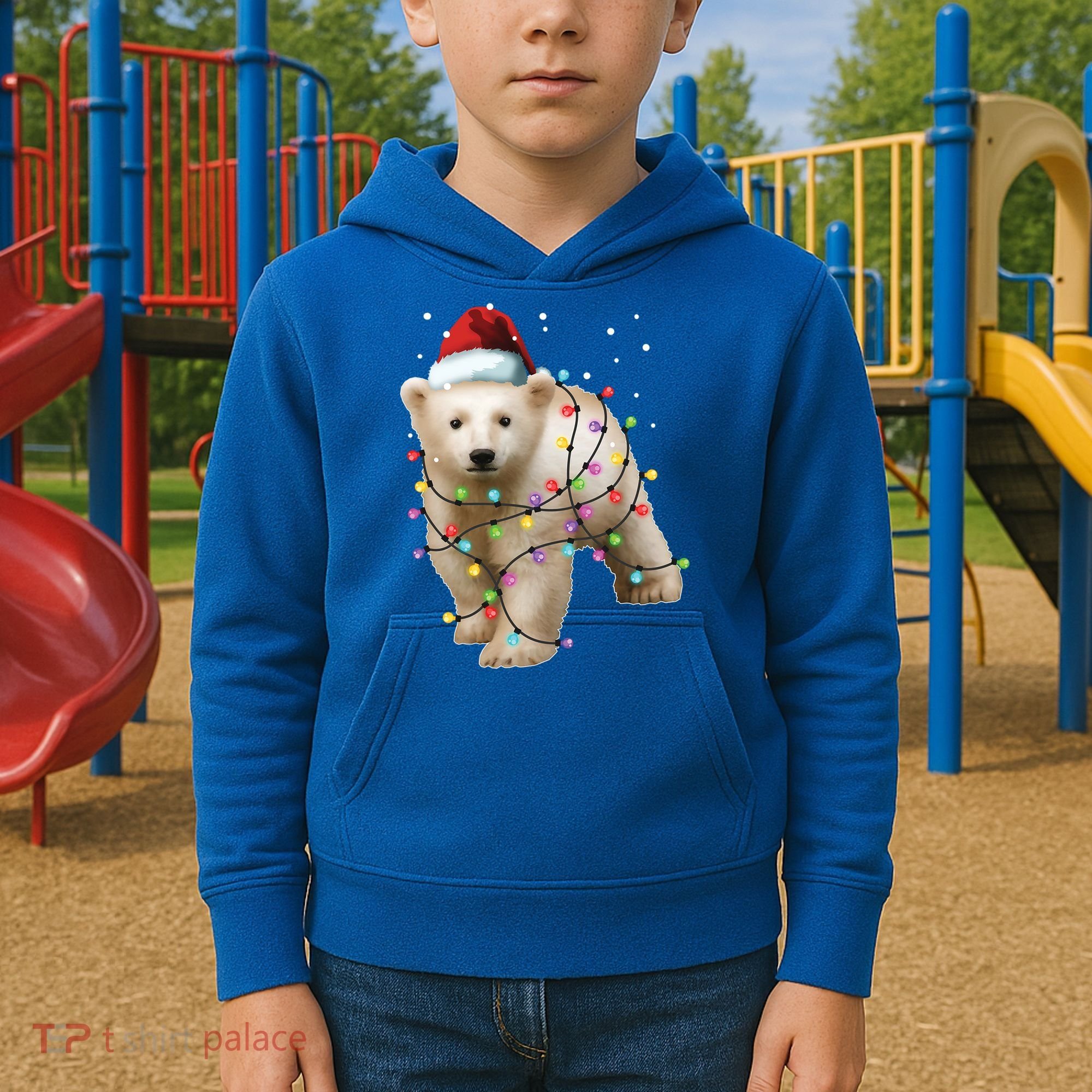 Santa Polar Bear Christmas Bear Lover Funny Gift Kids Hoodie
