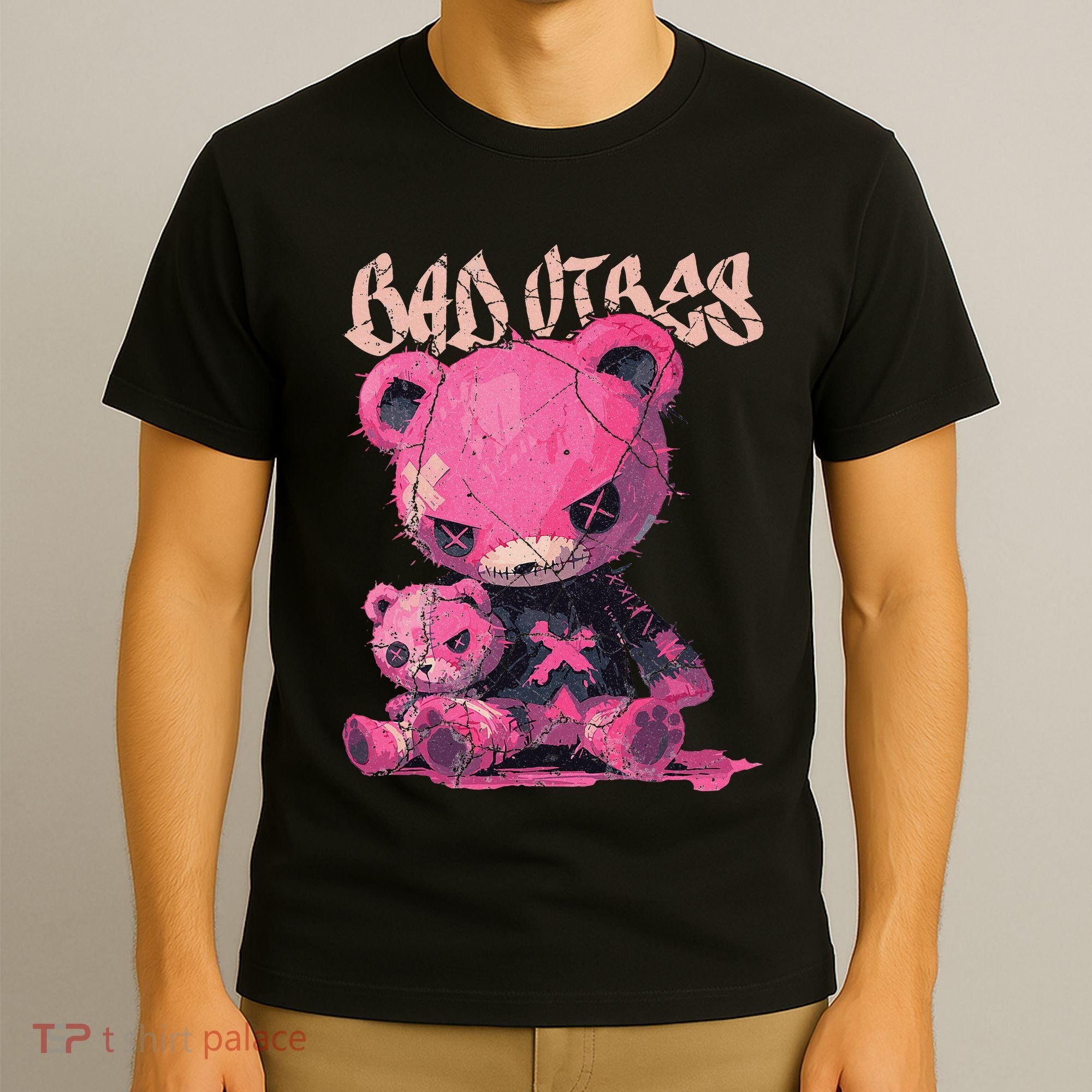 Stitched Plush Bear Cute Gothic T-Shirt