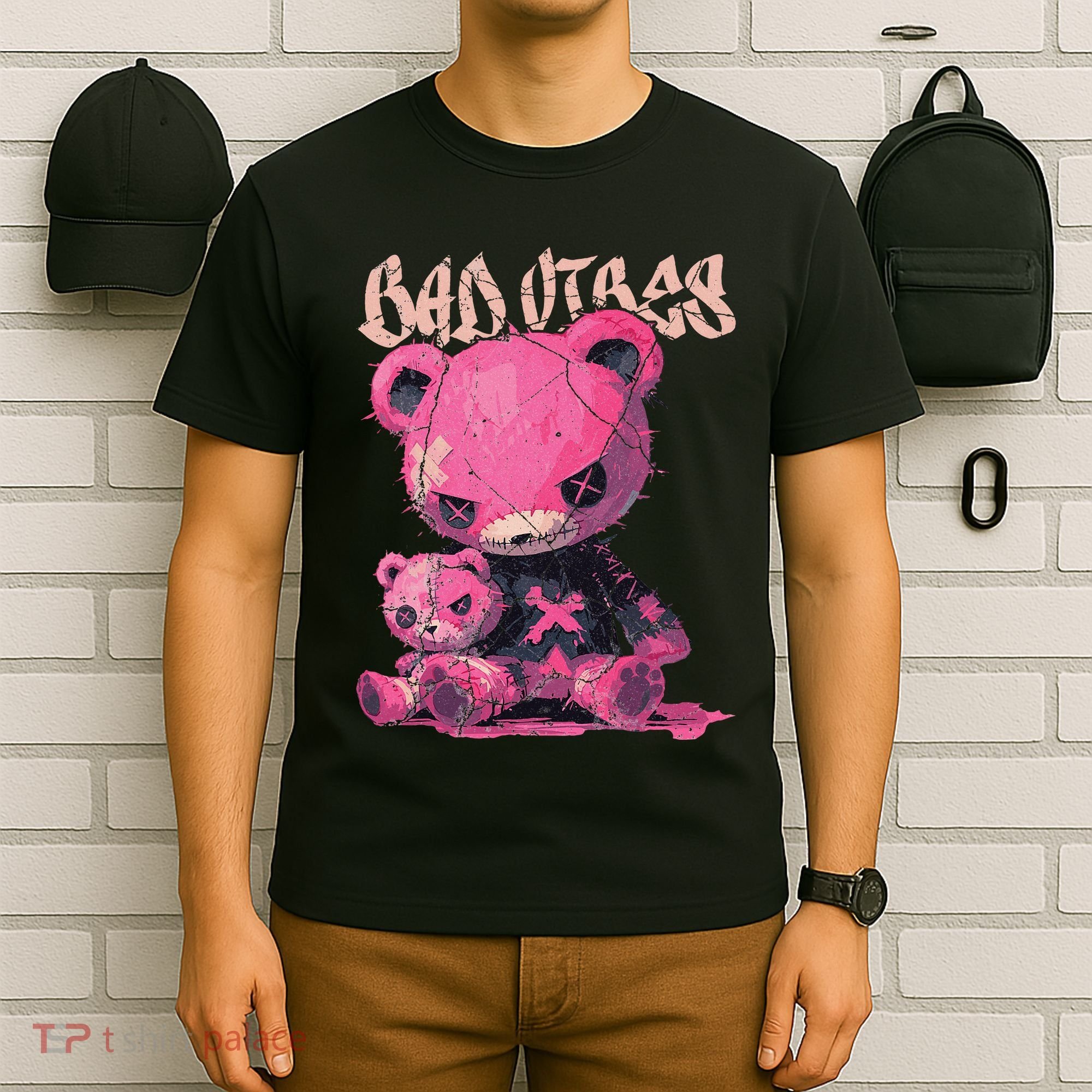 Stitched Plush Bear Cute Gothic T-Shirt