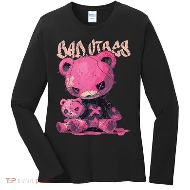 Stitched Plush Bear Cute Gothic Women's Long Sleeve Shirt