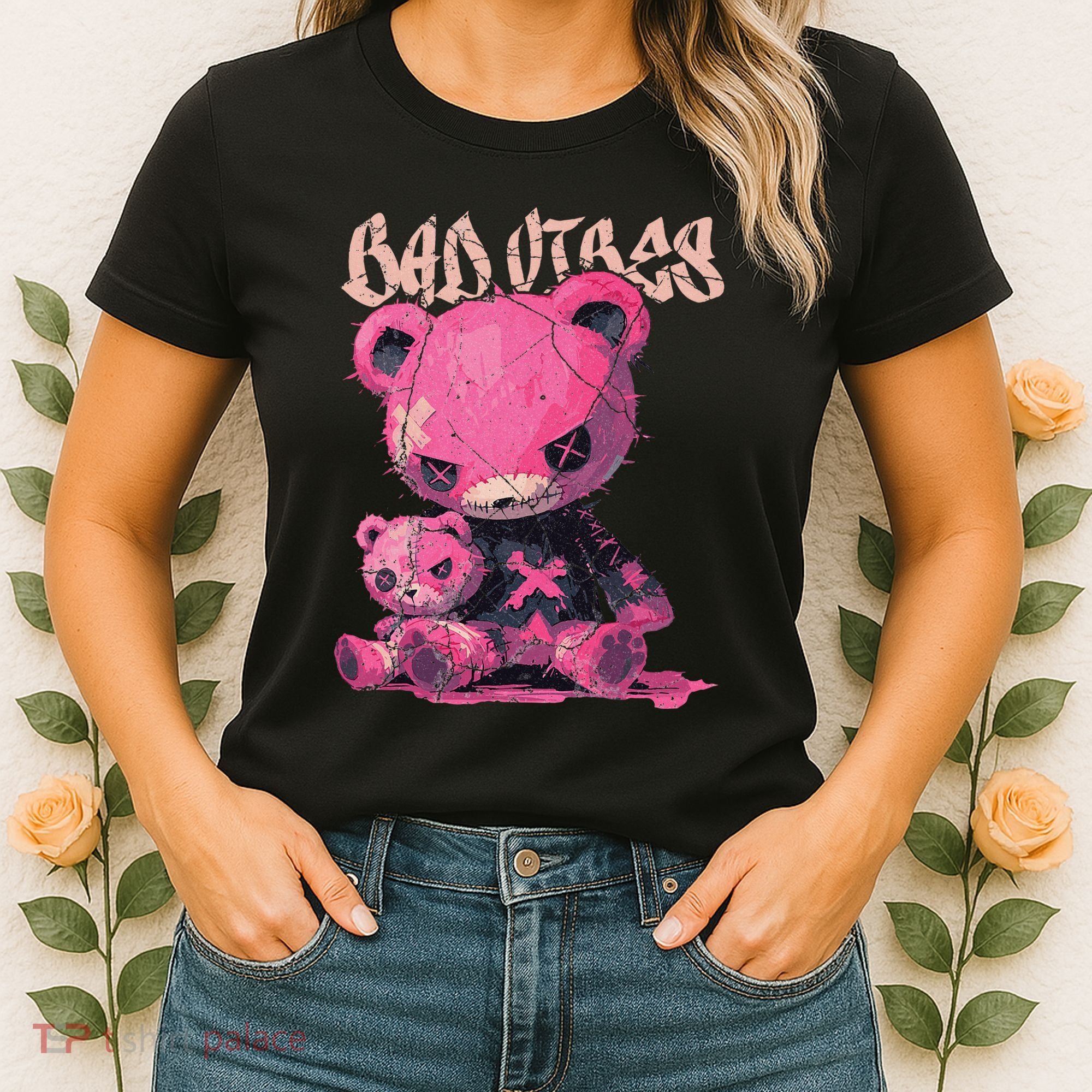 Stitched Plush Bear Cute Gothic Women's T-Shirt