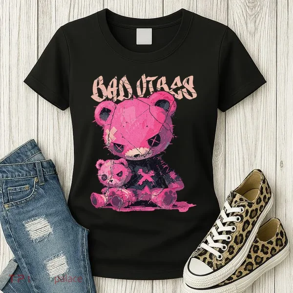 Stitched Plush Bear Cute Gothic Women's T-Shirt