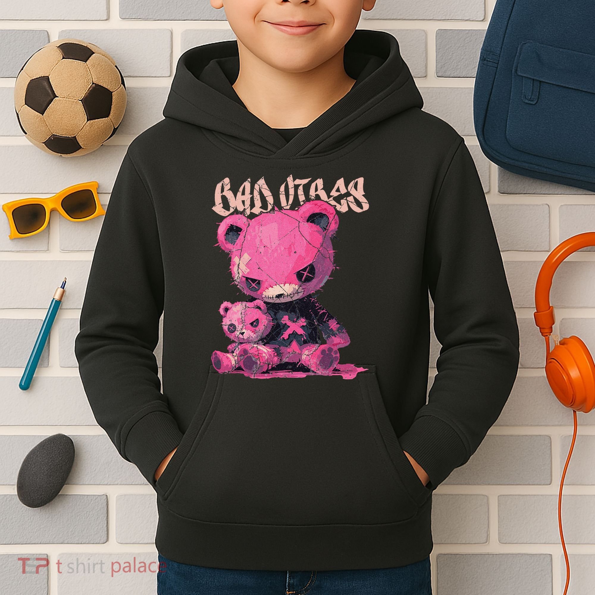 Stitched Plush Bear Cute Gothic Kids Hoodie