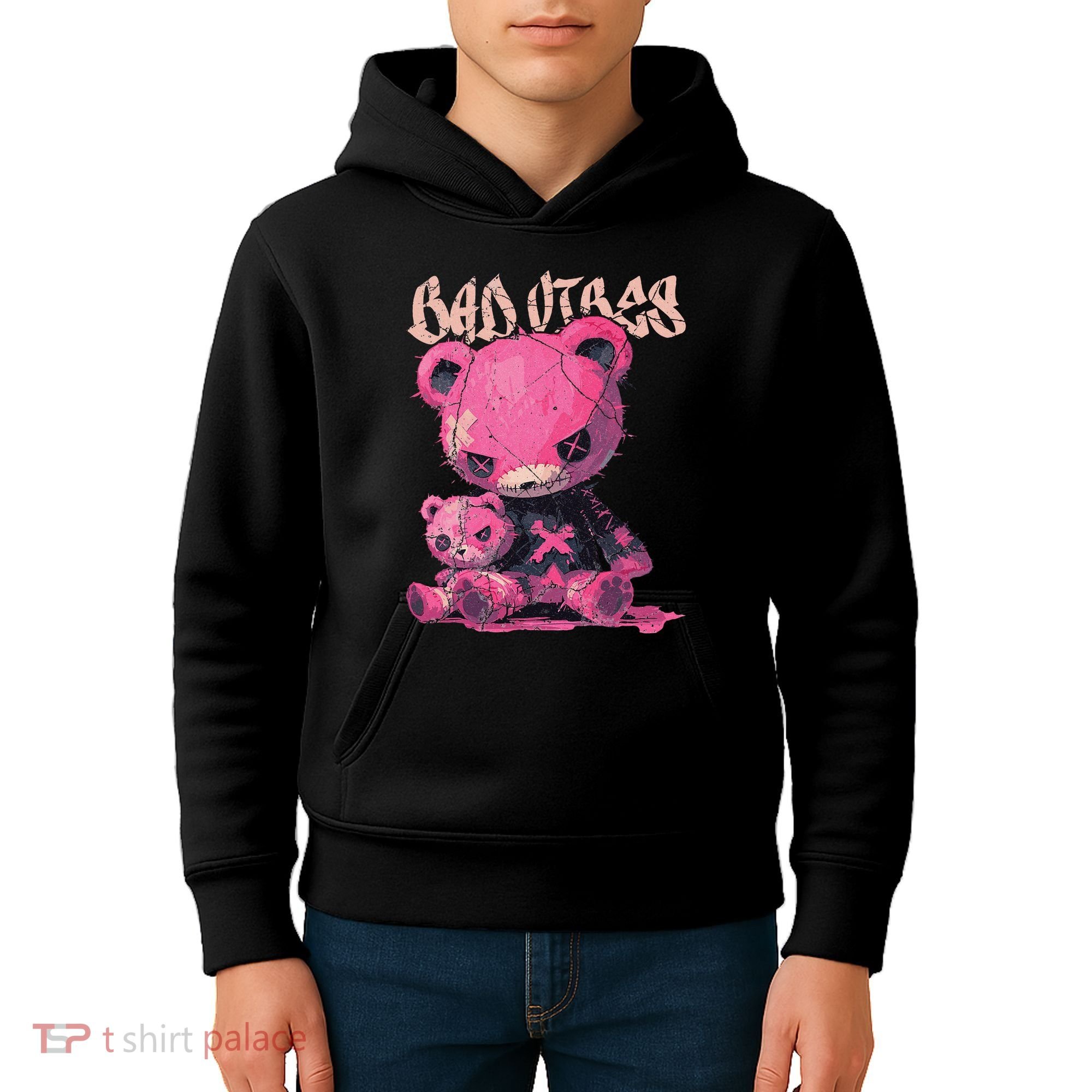 Stitched Plush Bear Cute Gothic Kids Hoodie