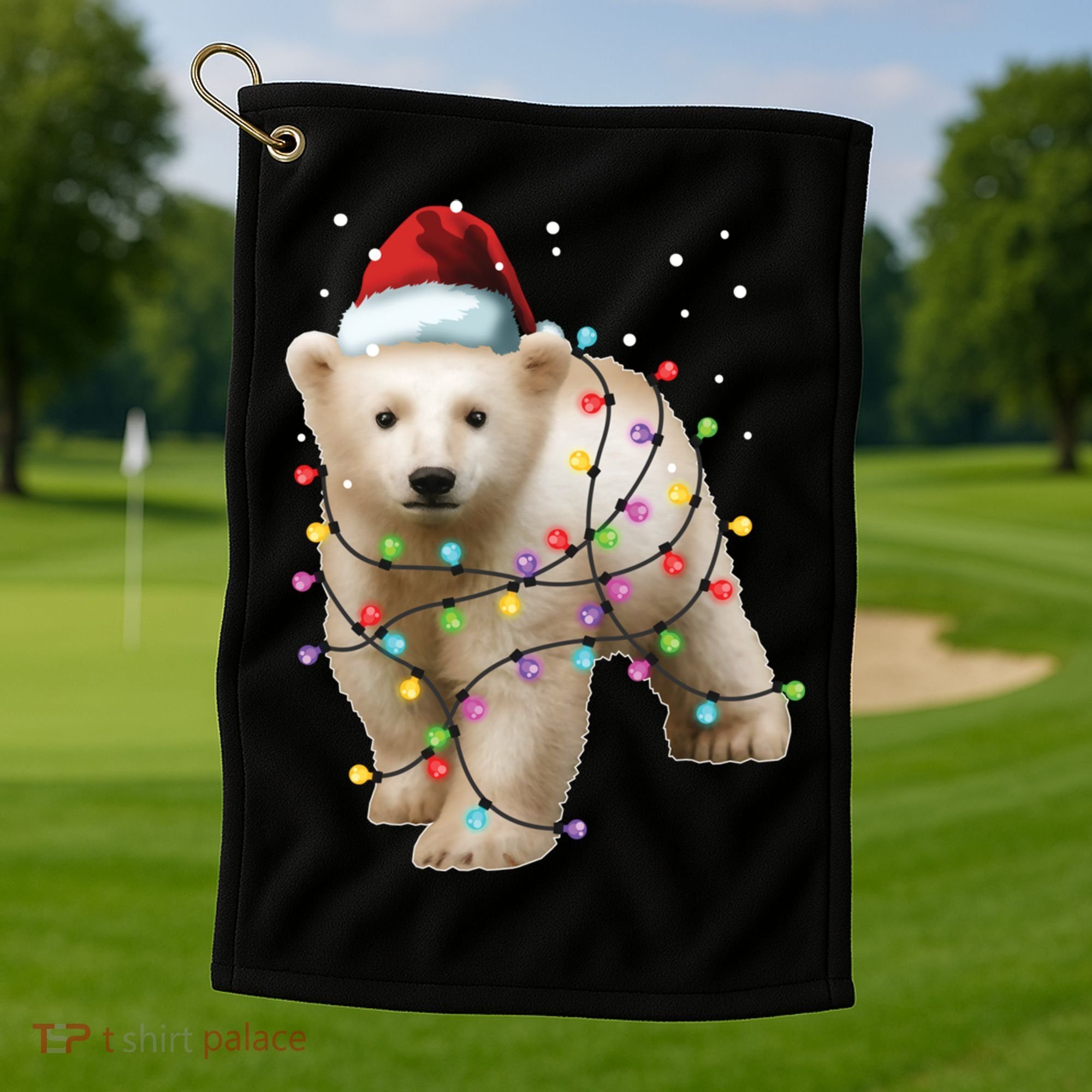 Santa Polar Bear Christmas Bear Lover Gift Golf Towel