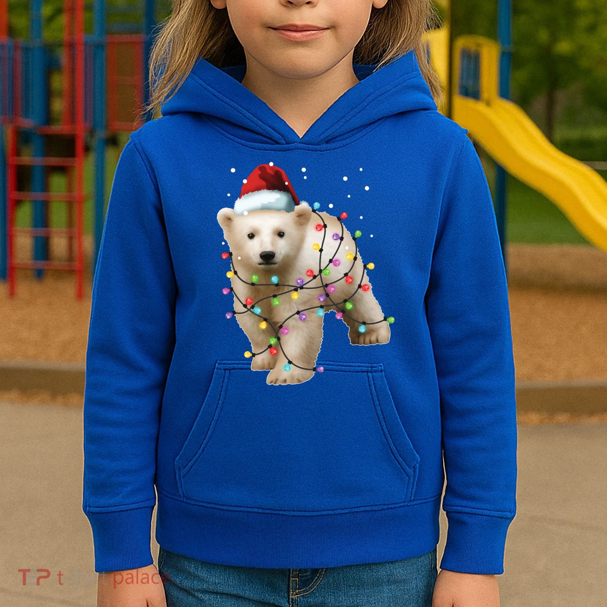 Santa Polar Bear Christmas Bear Lover Gift Kids Hoodie