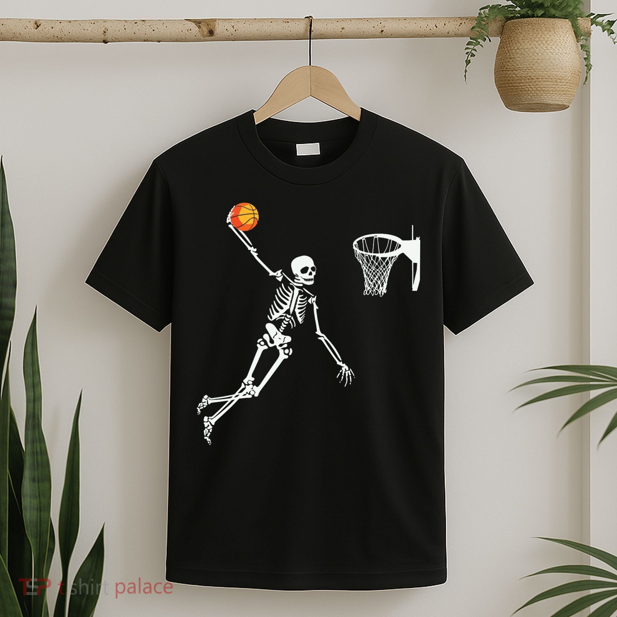 Skeleton Playing Basketball Halloween Costume Boy Kids T-Shirt