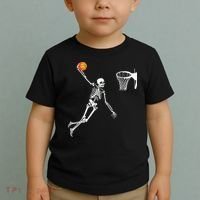 Skeleton Playing Basketball Halloween Costume Boy Kids Toddler T-Shirt thumb 2