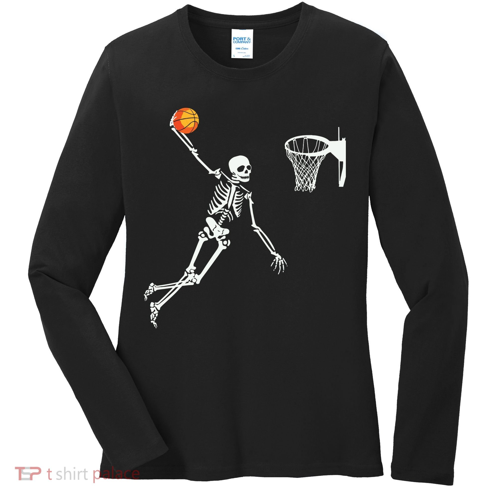 Skeleton Playing Basketball Halloween Costume Boy Kids Women's Long Sleeve Shirt