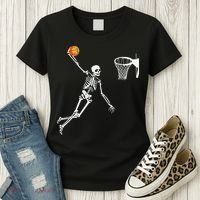 Skeleton Playing Basketball Halloween Costume Boy Kids Women's T-Shirt thumb 3