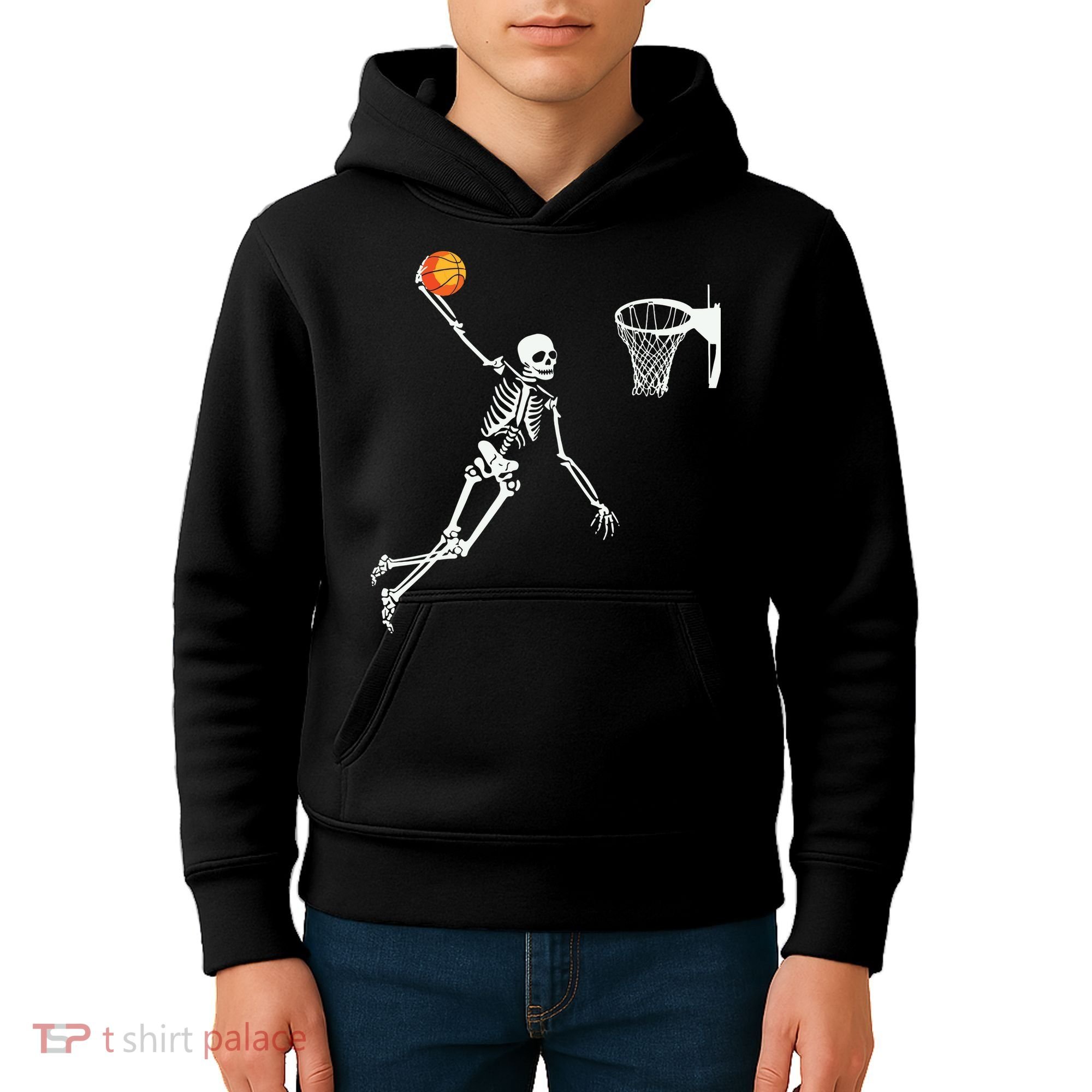 Skeleton Playing Basketball Halloween Costume Boy Kids Kids Hoodie