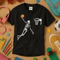 Skeleton Playing Basketball Halloween Costume Boy Kids Kids T-Shirt thumb 3