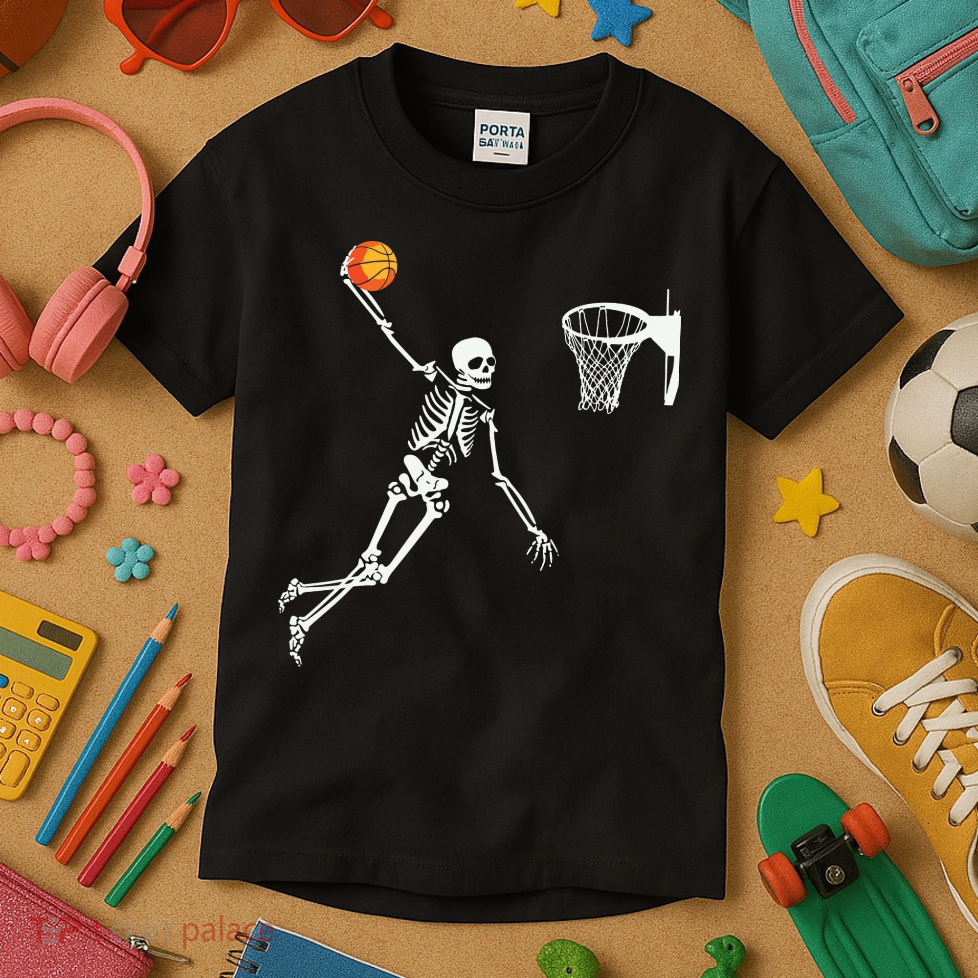 Skeleton Playing Basketball Halloween Costume Boy Kids Kids T-Shirt