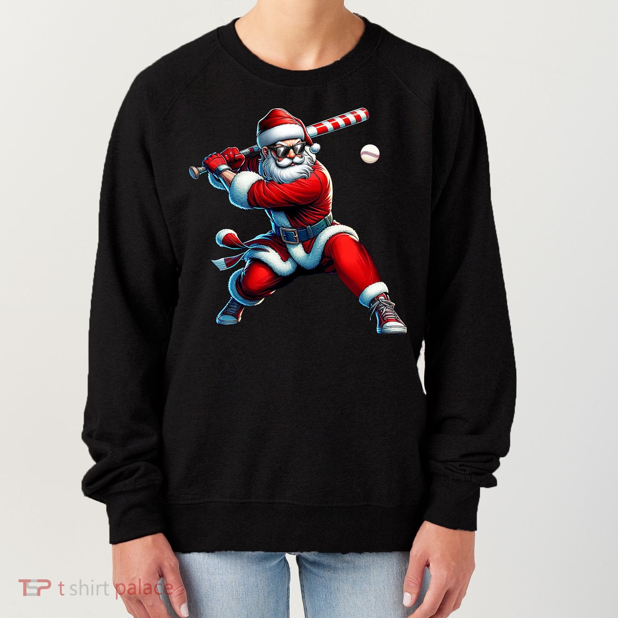 Santa Playing Baseball Christmas Baseball Player Women's Sweatshirt
