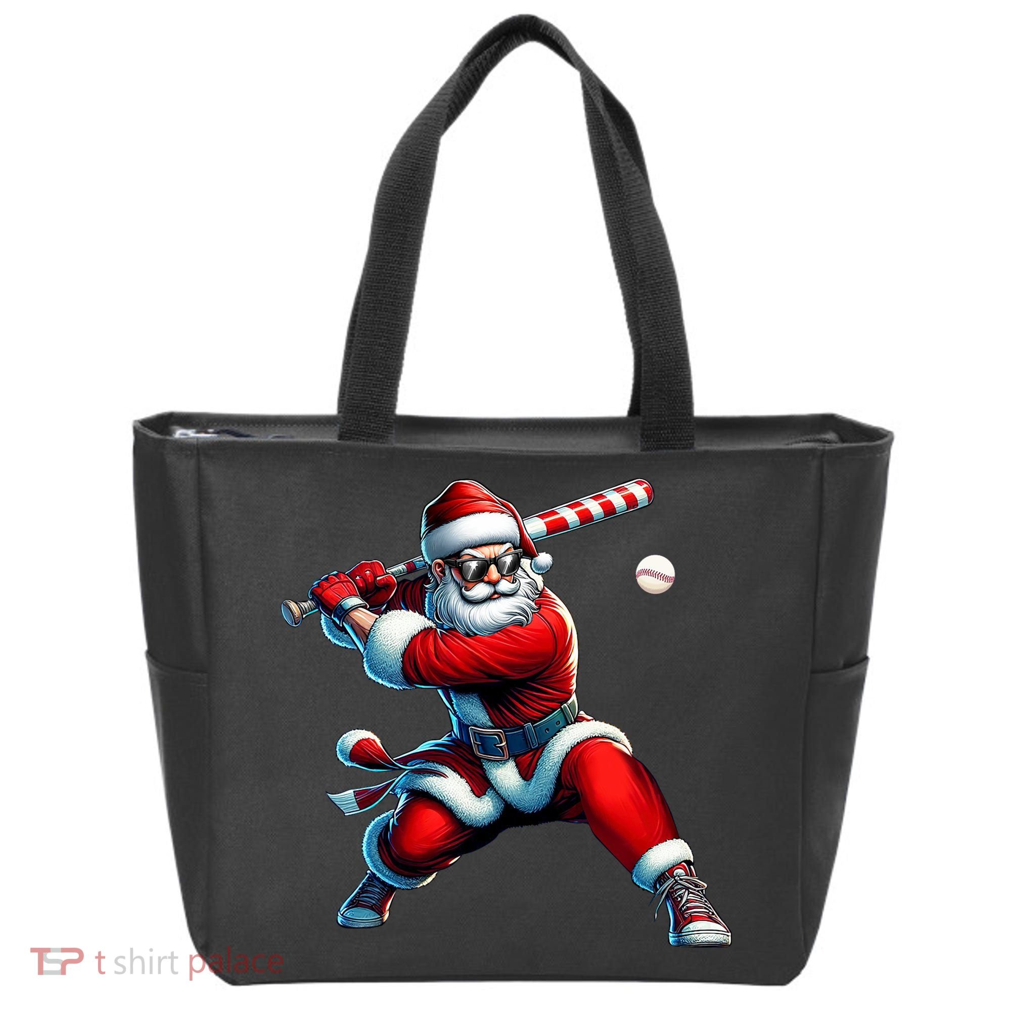 Santa Playing Baseball Christmas Baseball Player Tote Bag