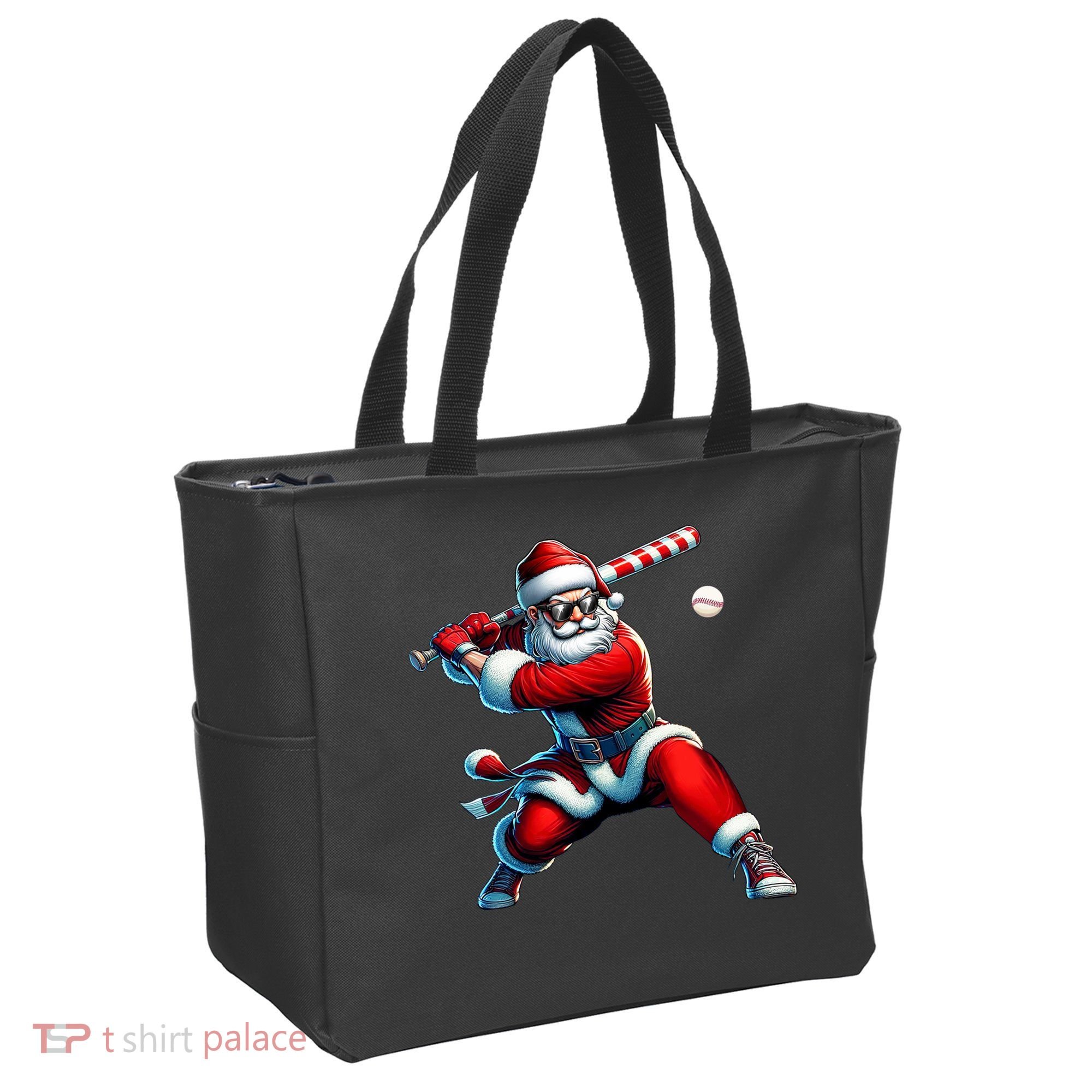 Santa Playing Baseball Christmas Baseball Player Tote Bag