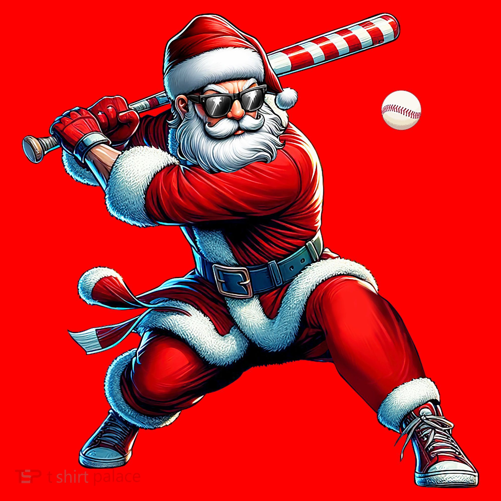 Santa Playing Baseball Christmas Baseball Player Santa Hat