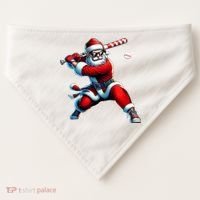 Santa Playing Baseball Christmas Baseball Player USA-Made Doggie Bandana thumb 0
