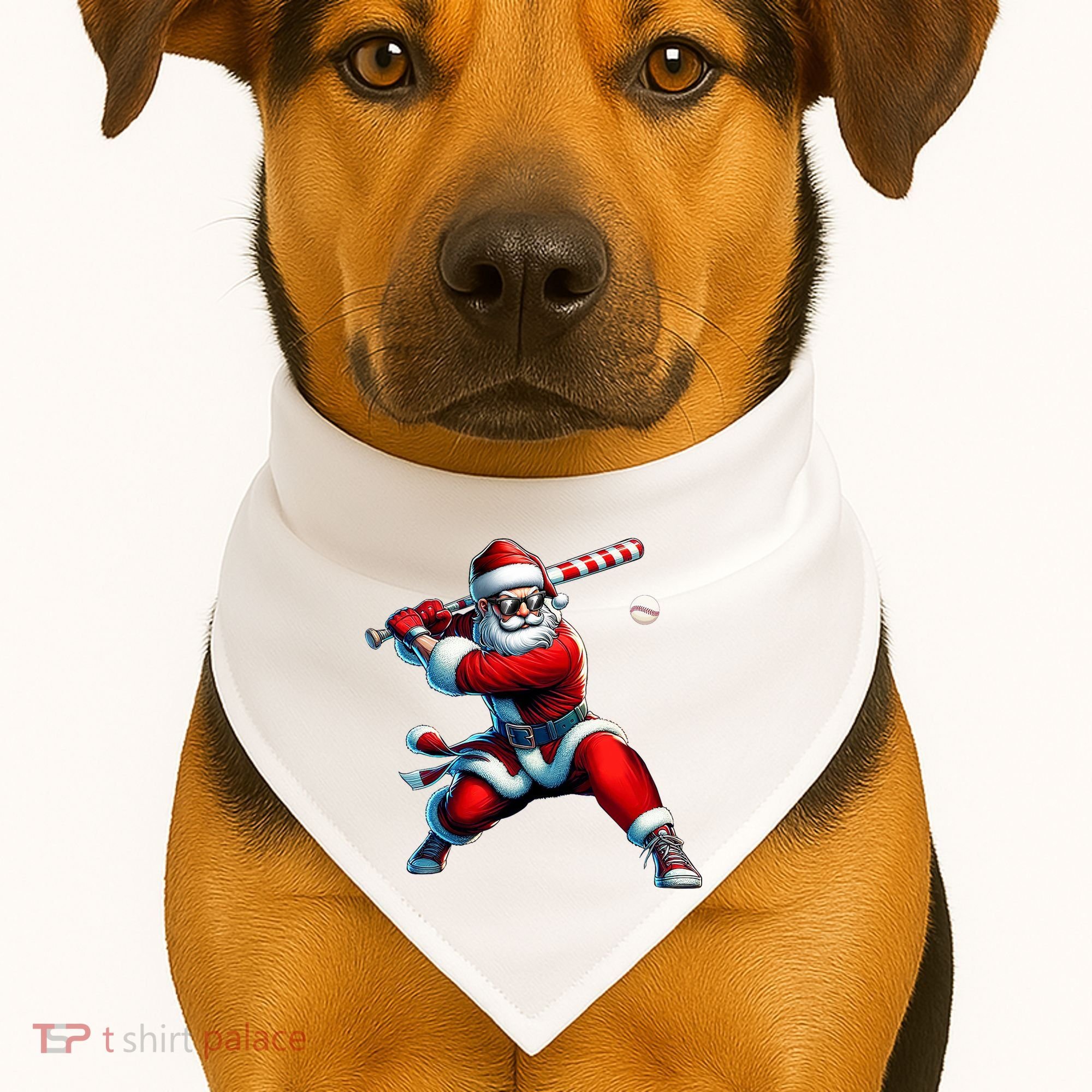 Santa Playing Baseball Christmas Baseball Player USA-Made Doggie Bandana