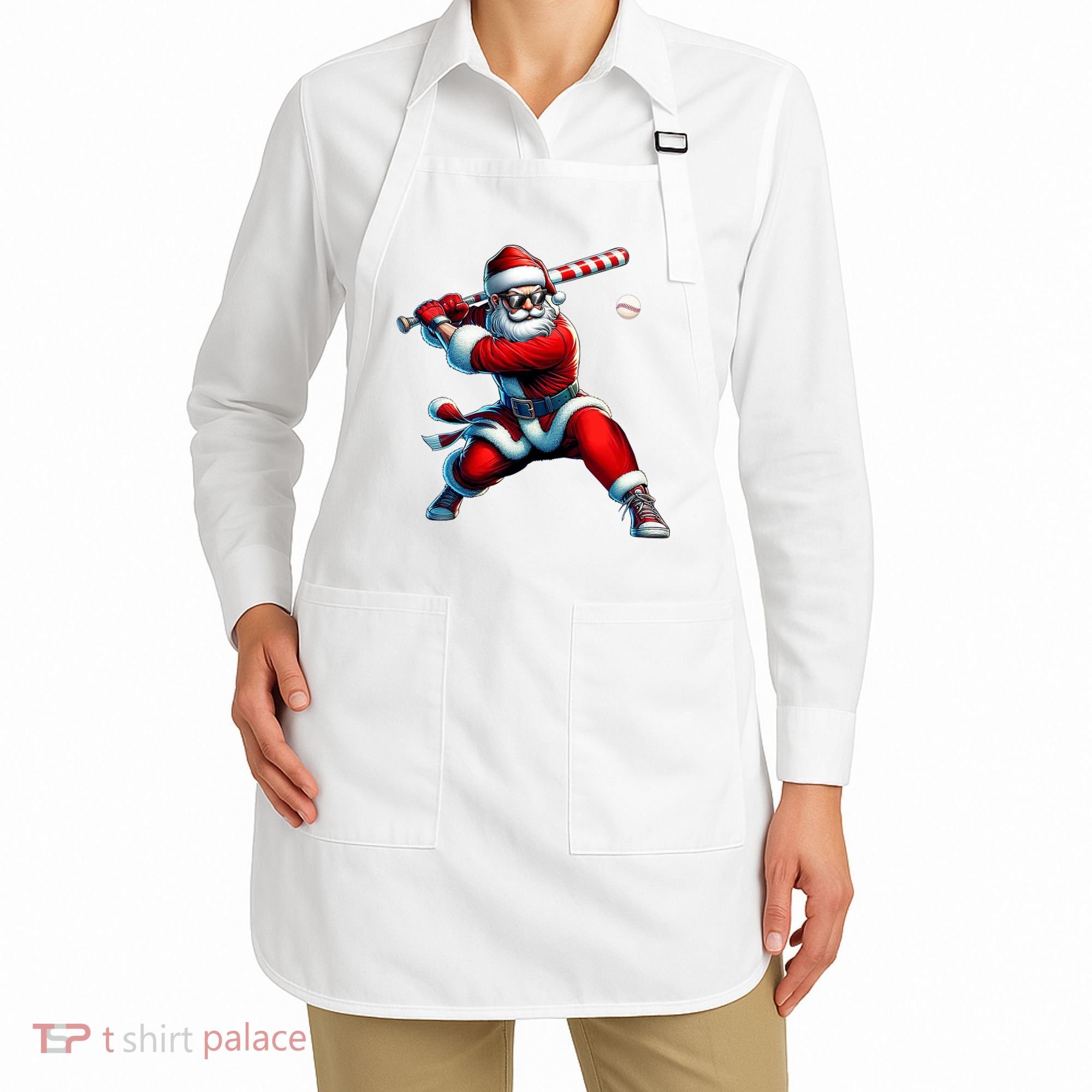 Santa Playing Baseball Christmas Baseball Player Apron