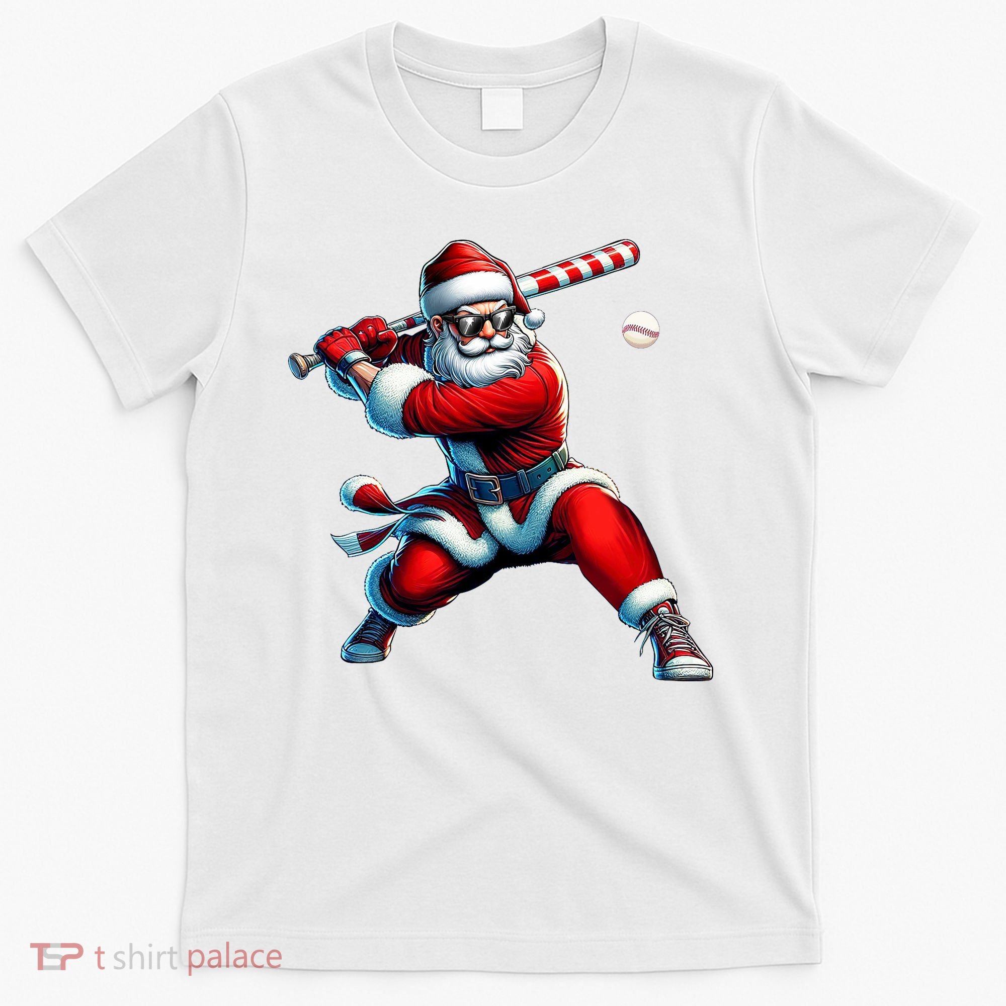 Santa Playing Baseball Christmas Baseball Player T-Shirt