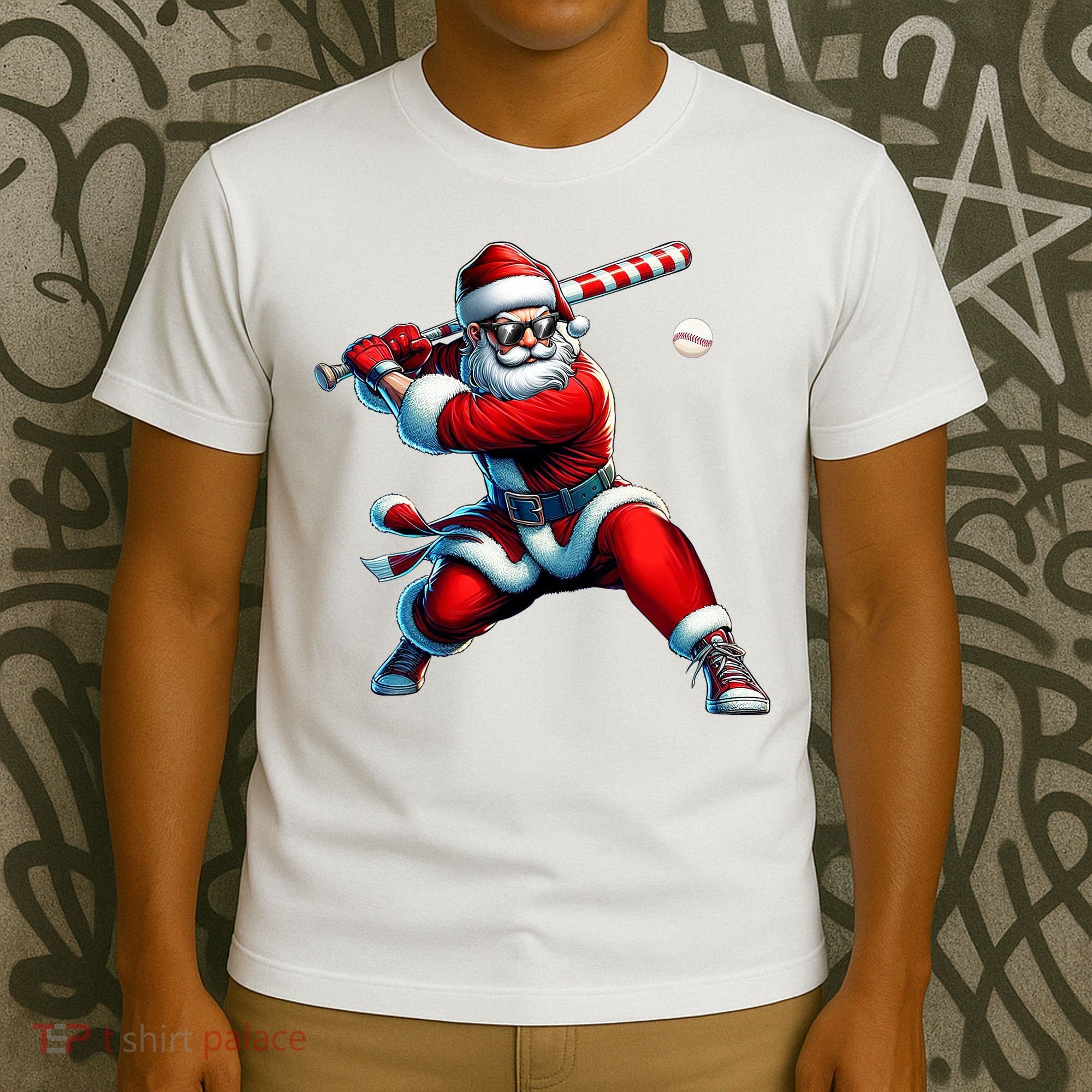 Santa Playing Baseball Christmas Baseball Player T-Shirt