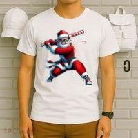 Santa Playing Baseball Christmas Baseball Player T-Shirt thumb 6