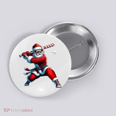 Santa Playing Baseball Christmas Baseball Player Button