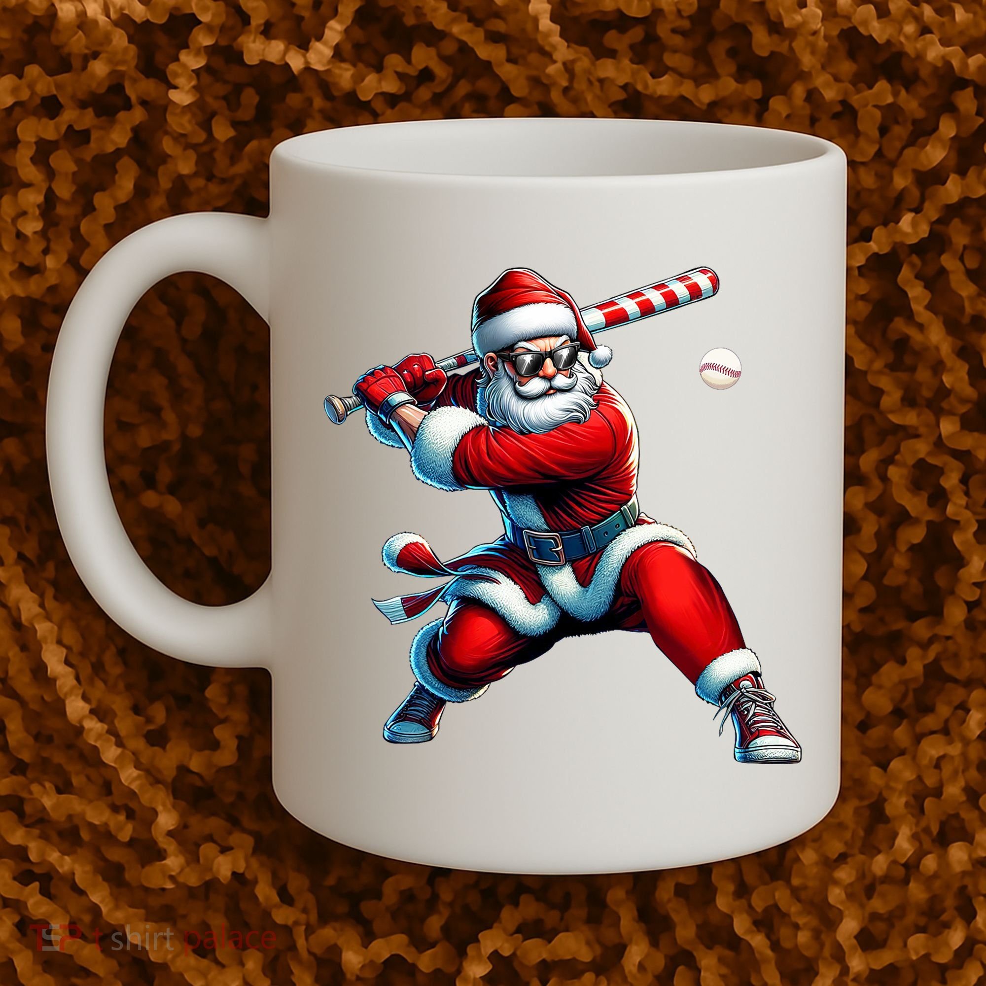 Santa Playing Baseball Christmas Baseball Player Coffee Mug