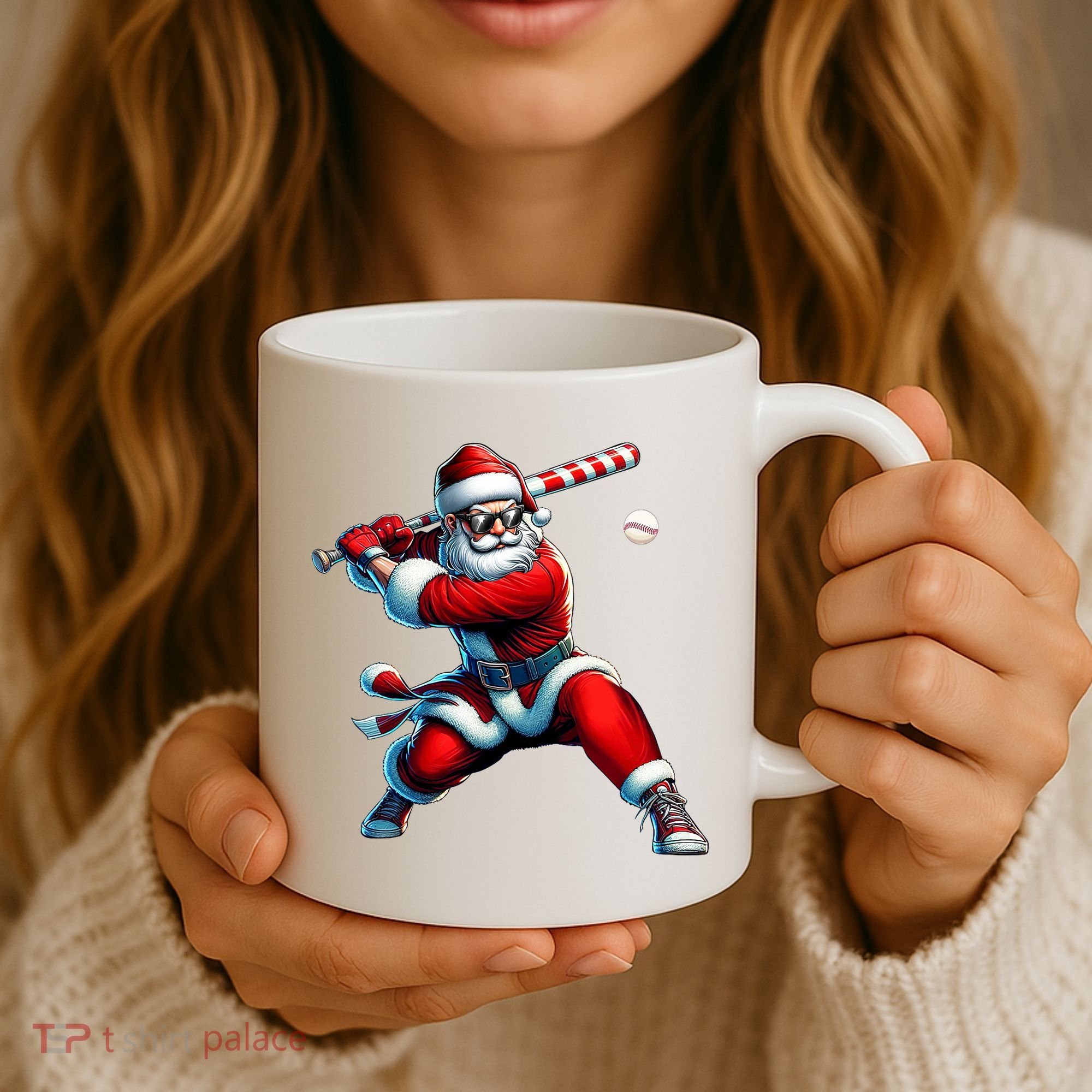Santa Playing Baseball Christmas Baseball Player Coffee Mug