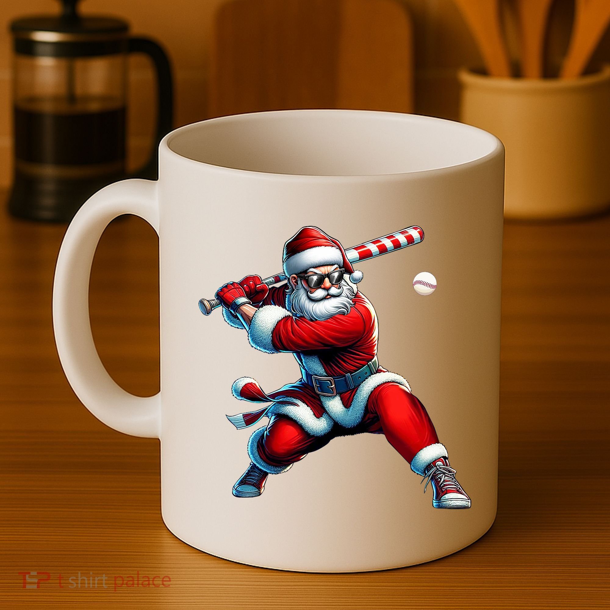 Santa Playing Baseball Christmas Baseball Player Coffee Mug
