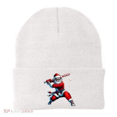 Santa Playing Baseball Christmas Baseball Player Beanie