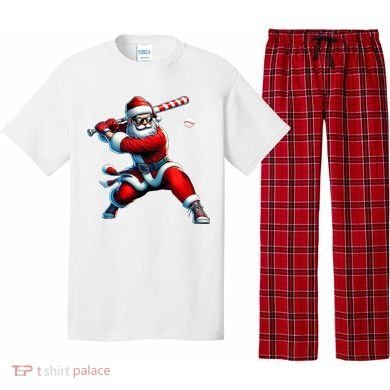 Santa Playing Baseball Christmas Baseball Player Pajama Set