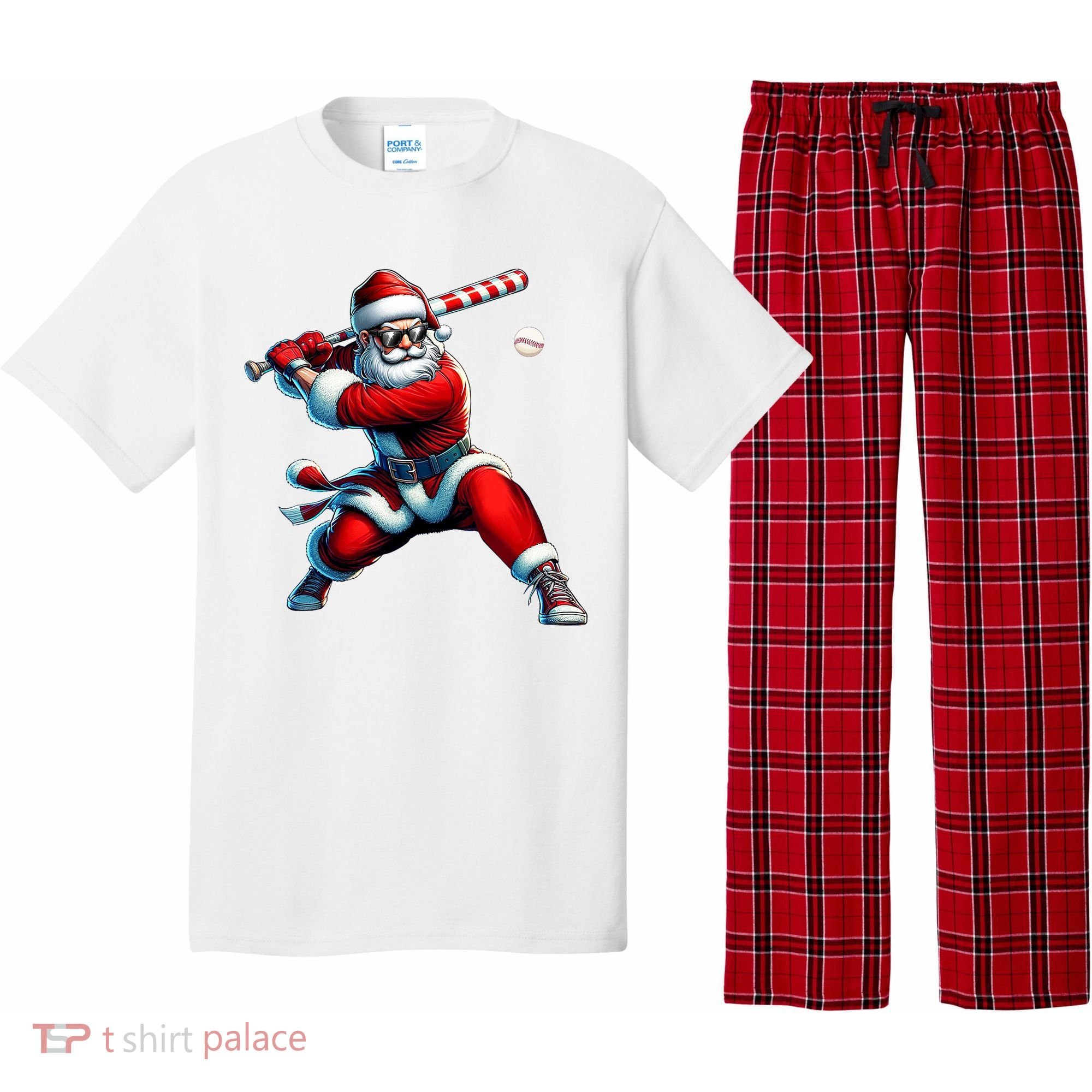 Santa Playing Baseball Christmas Baseball Player Pajama Set