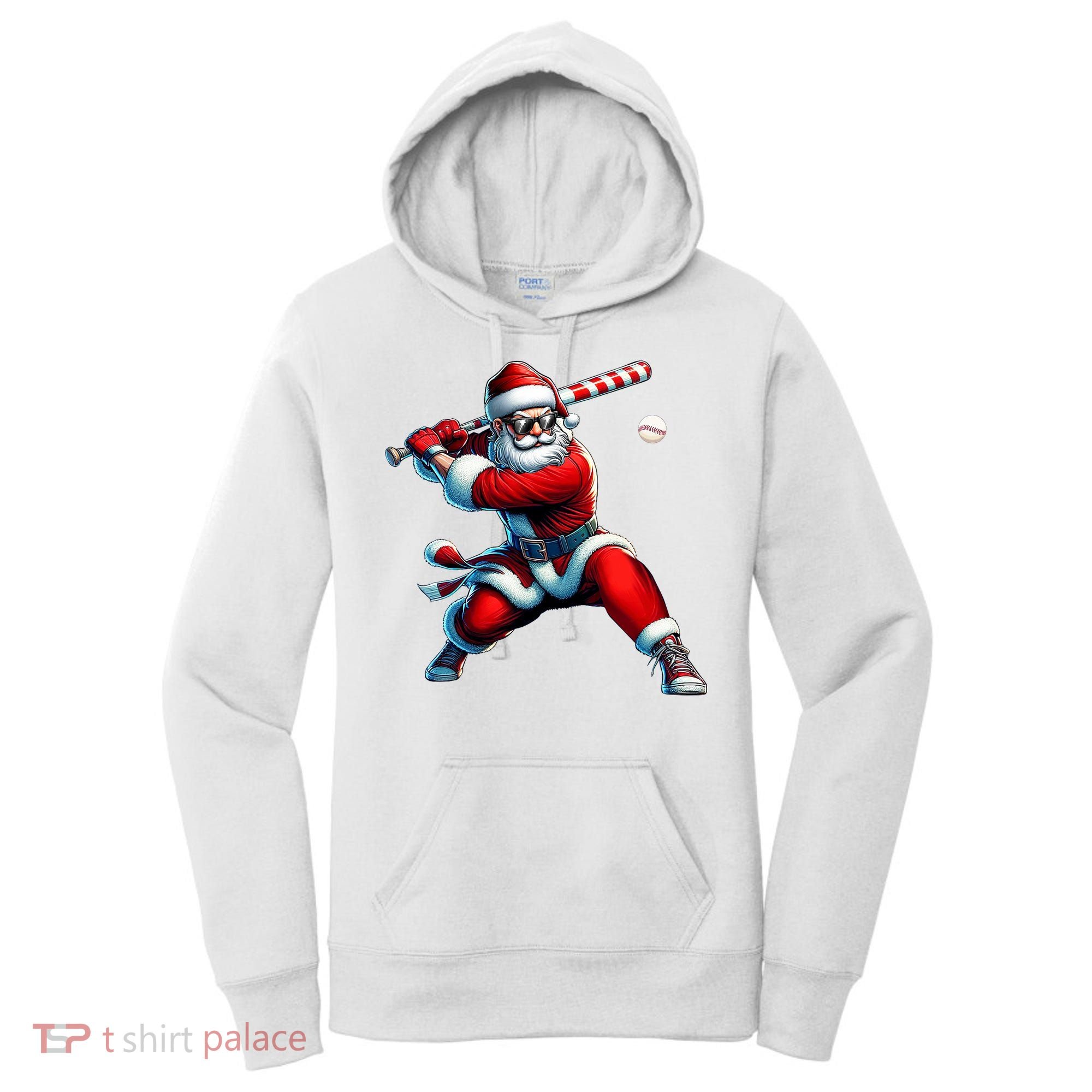 Santa Playing Baseball Christmas Baseball Player Women's Hoodie