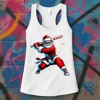 Santa Playing Baseball Christmas Baseball Player Women's Tank Top thumb 3