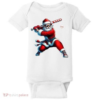 Santa Playing Baseball Christmas Baseball Player Baby Bodysuit