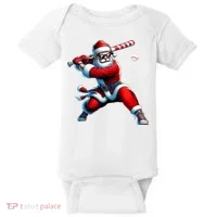Santa Playing Baseball Christmas Baseball Player Baby Bodysuit thumb 0
