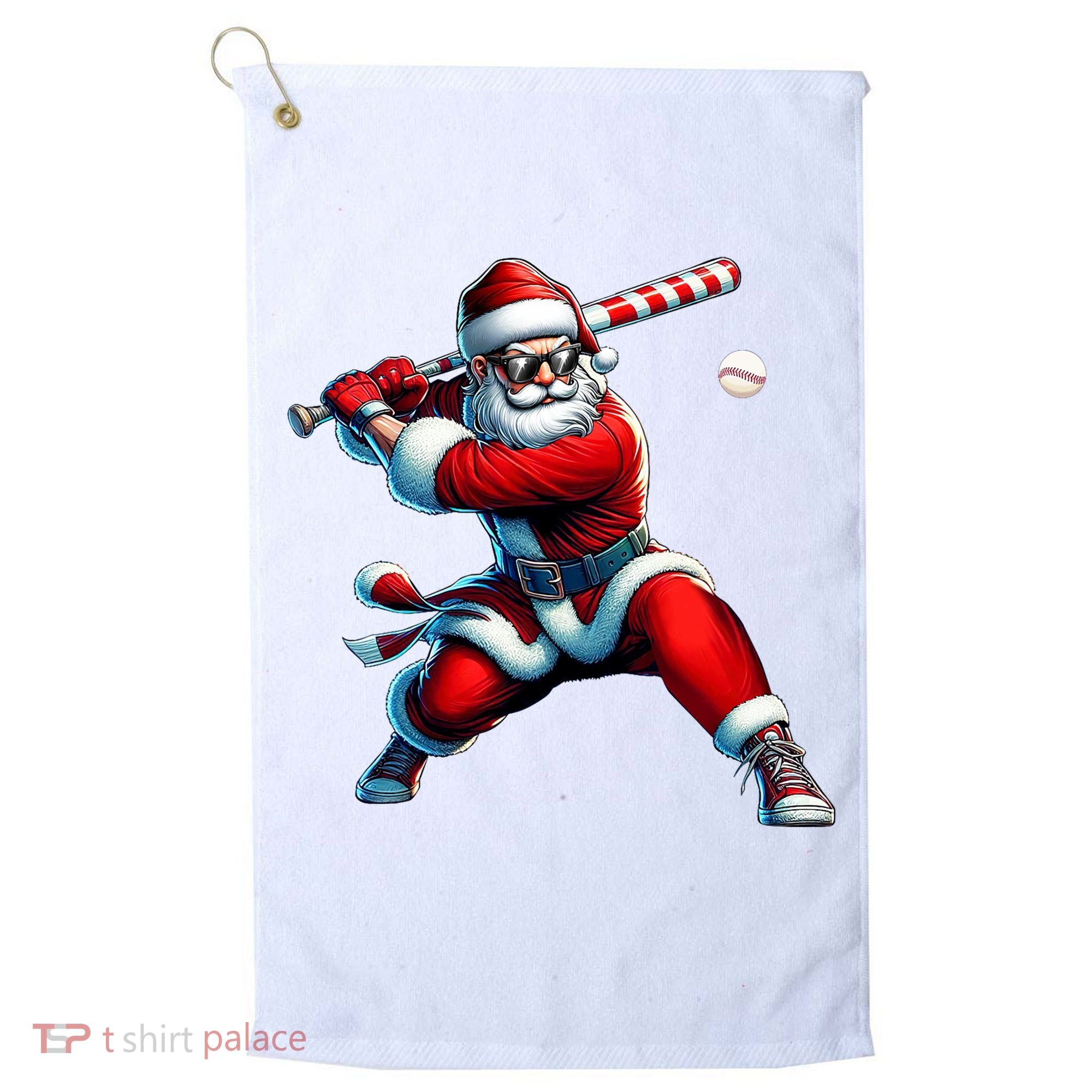 Santa Playing Baseball Christmas Baseball Player Golf Towel