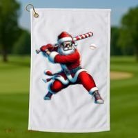 Santa Playing Baseball Christmas Baseball Player Golf Towel thumb 1