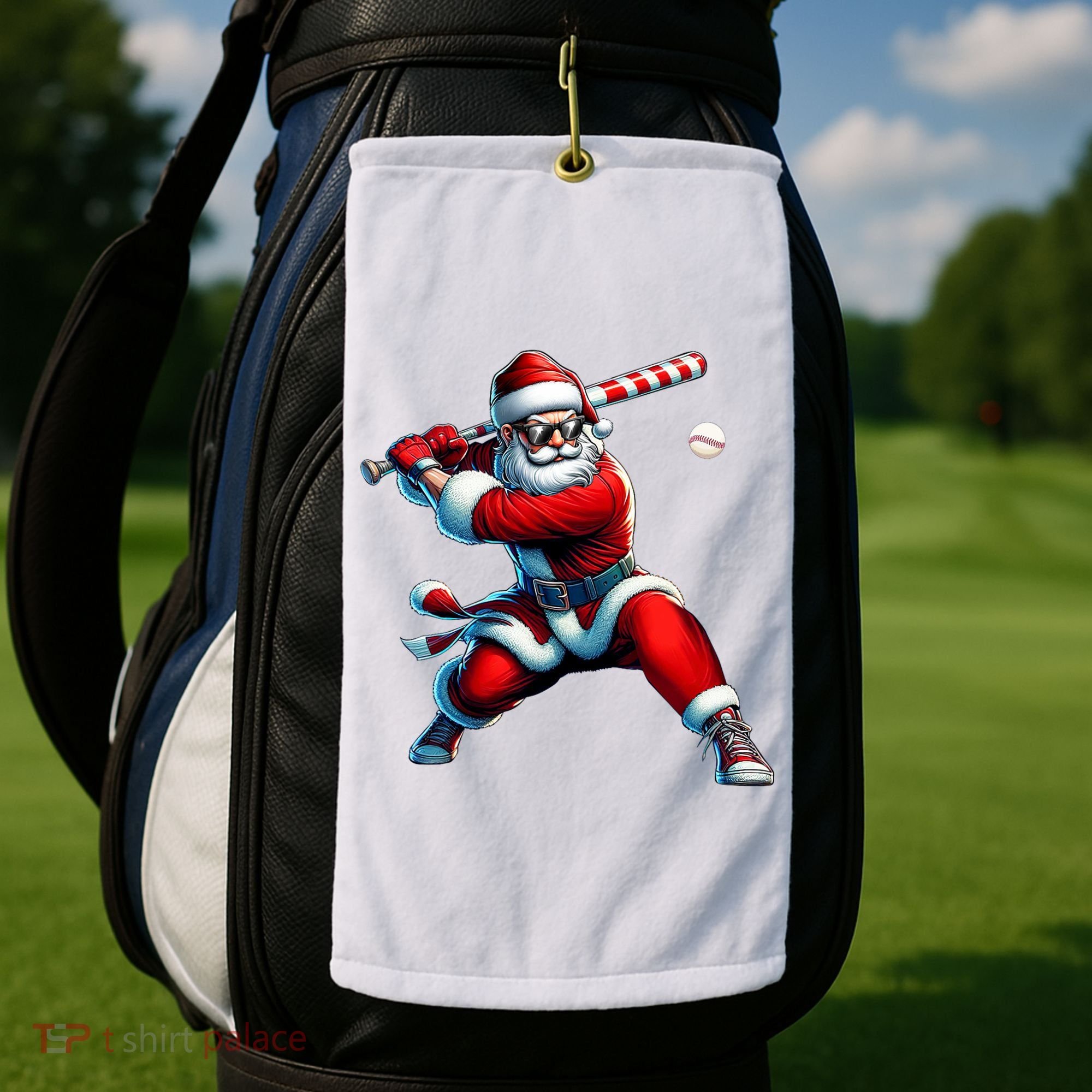 Santa Playing Baseball Christmas Baseball Player Golf Towel