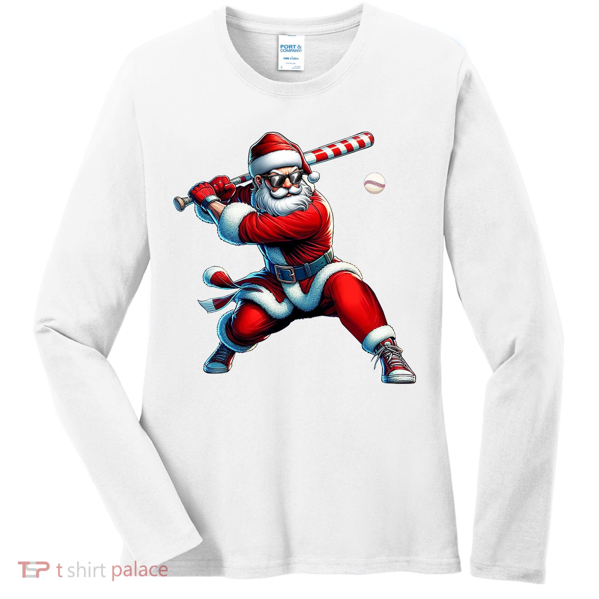 Santa Playing Baseball Christmas Baseball Player Women's Long Sleeve Shirt