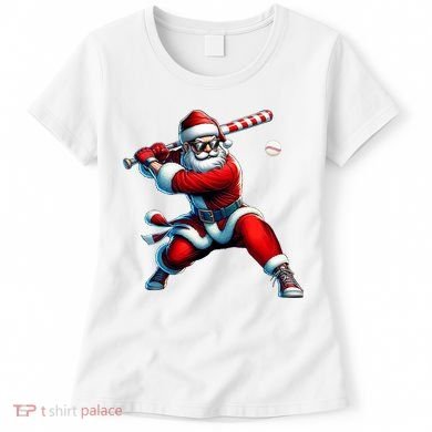 Santa Playing Baseball Christmas Baseball Player Women's T-Shirt