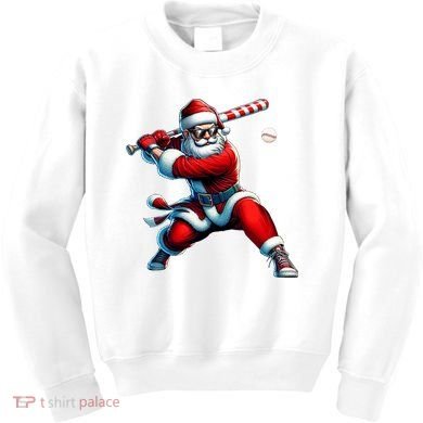 Santa Playing Baseball Christmas Baseball Player Kids Sweatshirt