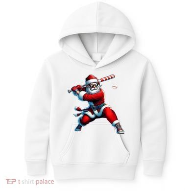 Santa Playing Baseball Christmas Baseball Player Kids Hoodie