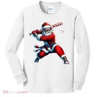 Santa Playing Baseball Christmas Baseball Player Kids Long Sleeve Shirt thumb 0