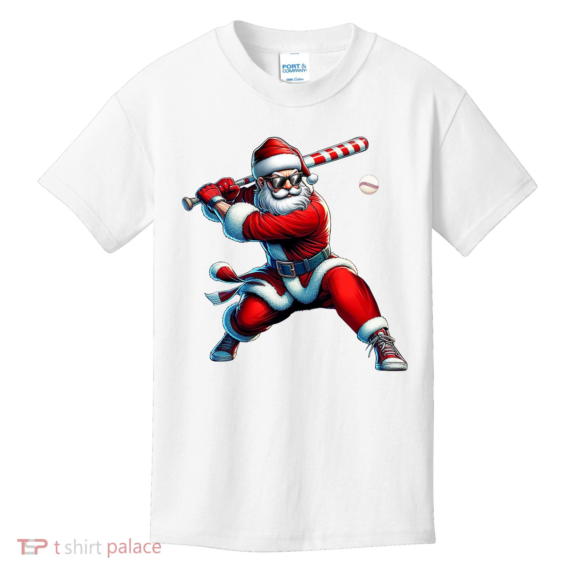 Santa Playing Baseball Christmas Baseball Player Kids T-Shirt