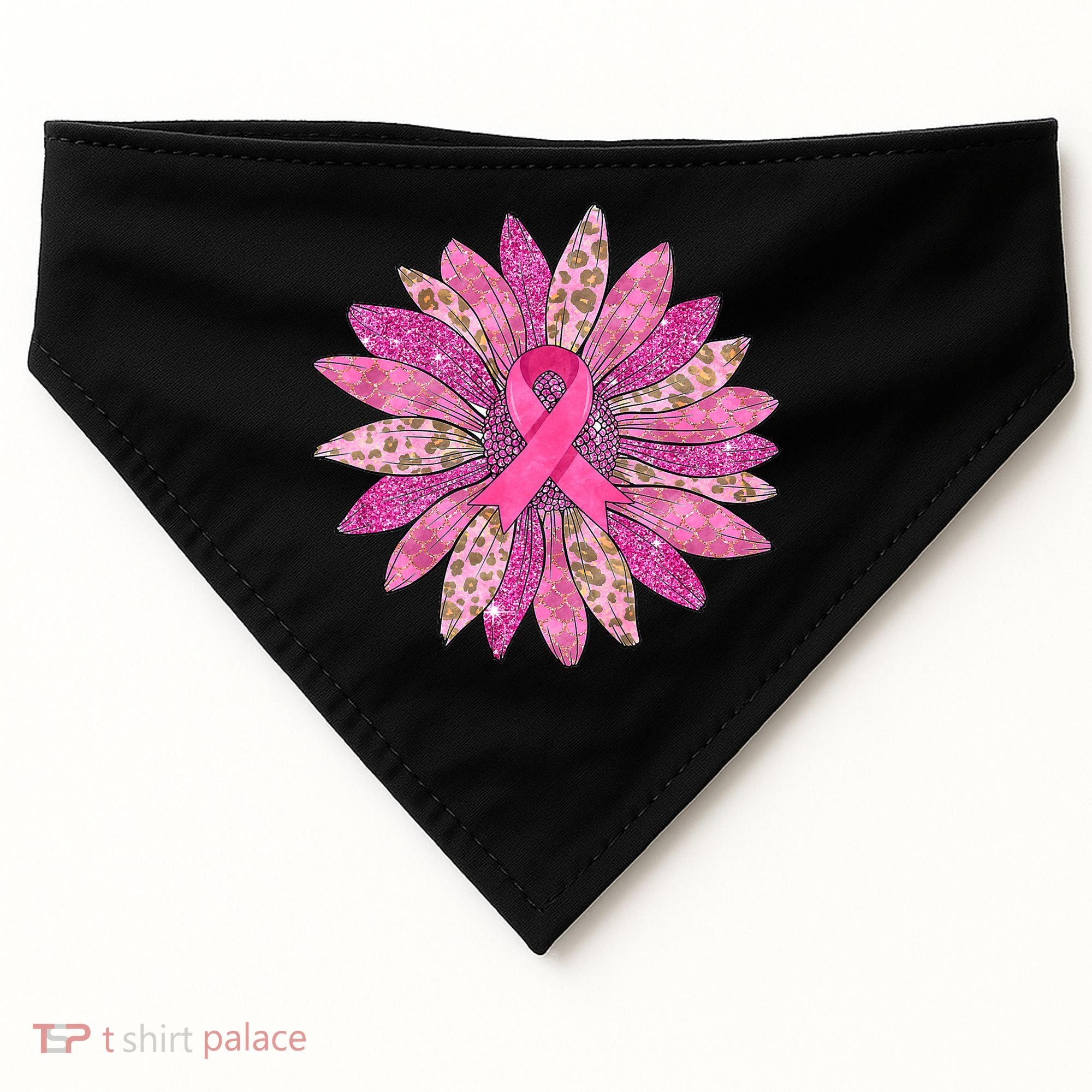 Sunflower Pink Breast Cancer Awareness Support Women Warrior USA-Made Doggie Bandana
