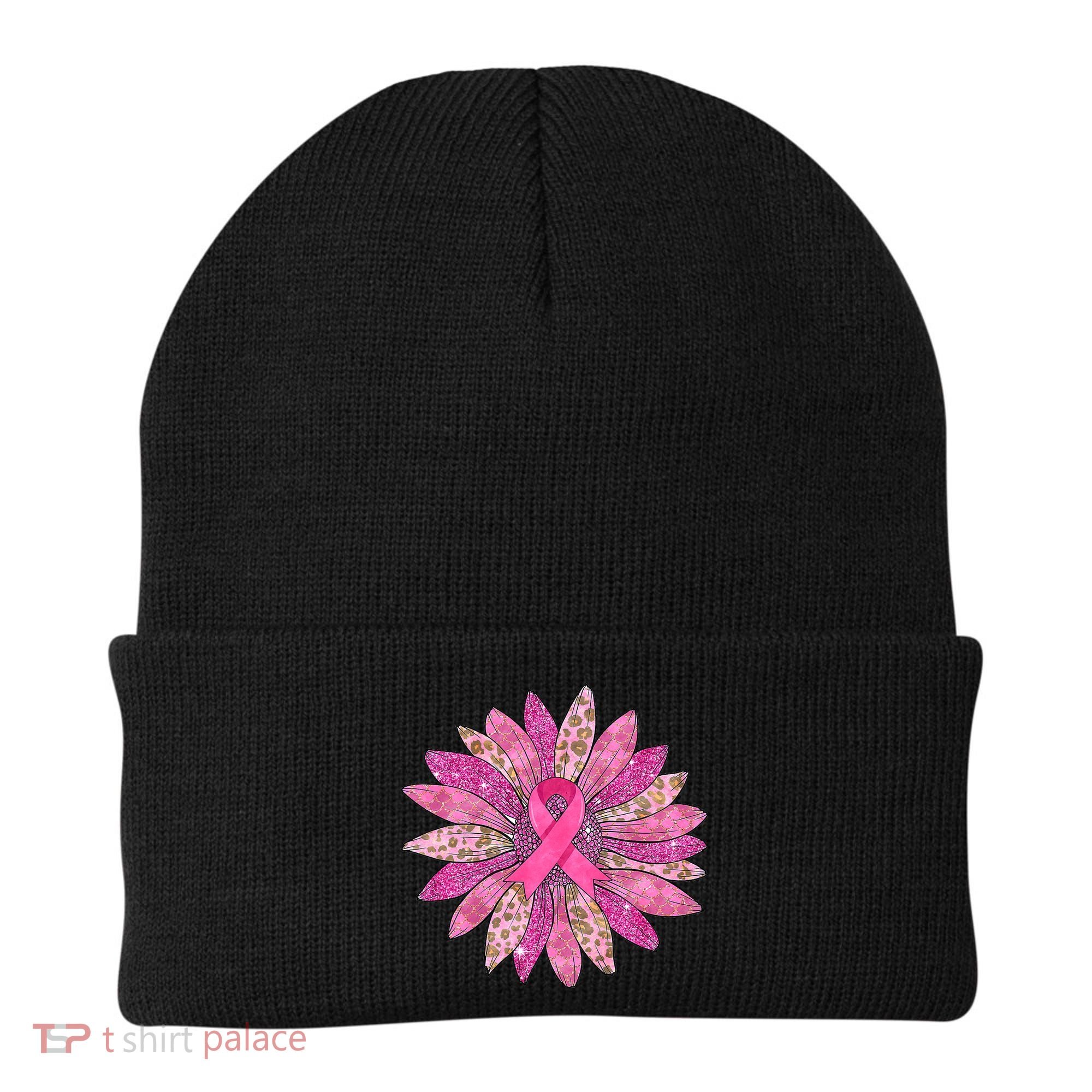 Sunflower Pink Breast Cancer Awareness Support Women Warrior Beanie